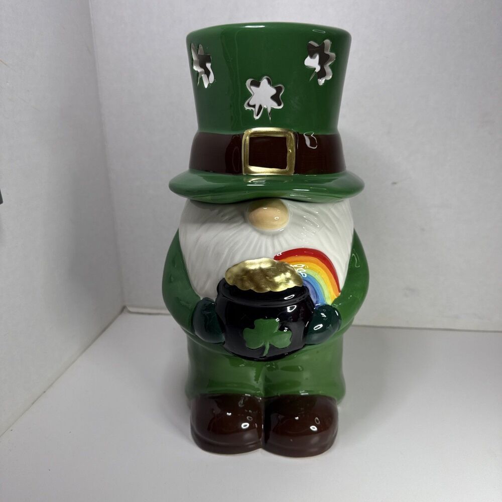 MR. LUCKY LED LIGHT UP GNOME CANISTER COOKIE JAR BY MR. CHRISTMAS ST. PATRICK’S